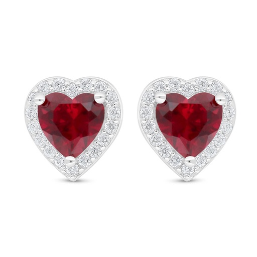 [EAR01RUB00WCZD008] Sterling Silver 925 Earring Rhodium Plated Embedded With Ruby Corundum And White Zircon