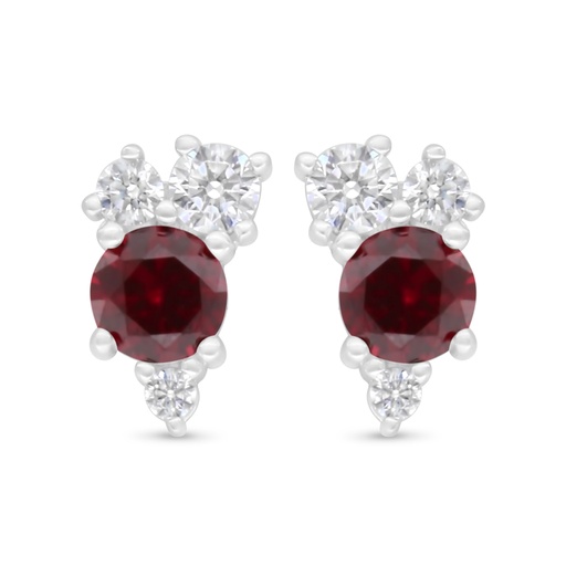 [EAR01RUB00WCZD064] Sterling Silver 925 Earring Rhodium Plated Embedded With Ruby Corundum And White Zircon