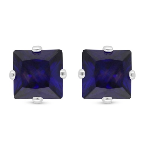 [EAR01SAP00000D007] Sterling Silver 925 Earring Rhodium Plated Embedded With Sapphire Corundum 