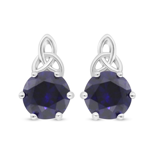 [EAR01SAP00000D025] Sterling Silver 925 Earring Rhodium Plated Embedded With Sapphire Corundum 