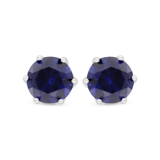 [EAR01SAP00000D026] Sterling Silver 925 Earring Rhodium Plated Embedded With Sapphire Corundum And White Zircon