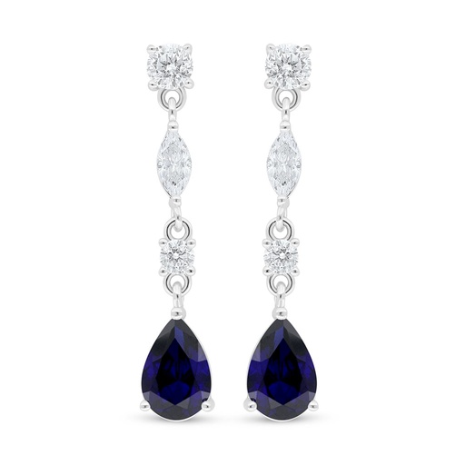 [EAR01SAP00WCZC985] Sterling Silver 925 Earring Rhodium Plated Embedded With Sapphire Corundum And White Zircon