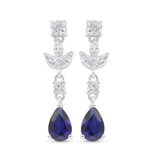 [EAR01SAP00WCZC988] Sterling Silver 925 Earring Rhodium Plated Embedded With Sapphire Corundum And White Zircon