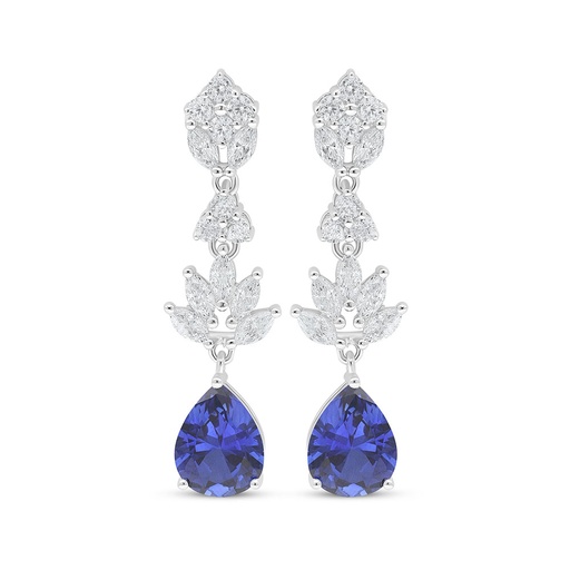 [EAR01SAP00WCZC991] Sterling Silver 925 Earring Rhodium Plated Embedded With Sapphire Corundum And White Zircon