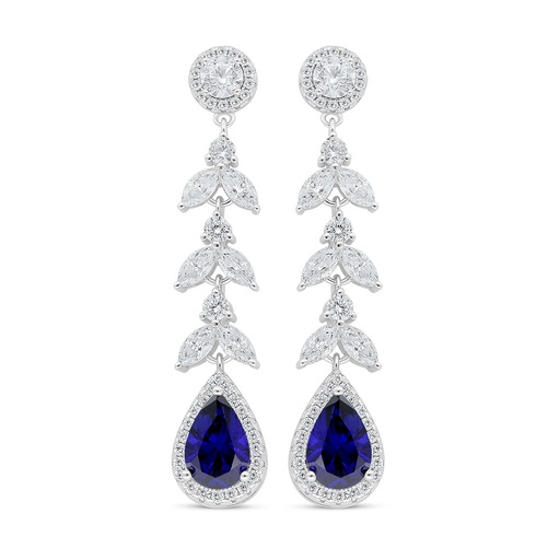 [EAR01SAP00WCZC993] Sterling Silver 925 Earring Rhodium Plated Embedded With Sapphire Corundum And White Zircon
