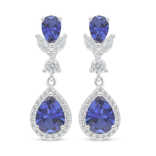 [EAR01SAP00WCZC994] Sterling Silver 925 Earring Rhodium Plated Embedded With Sapphire Corundum And White Zircon