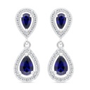 Sterling Silver 925 Earring Rhodium Plated Embedded With Sapphire Corundum And White Zircon