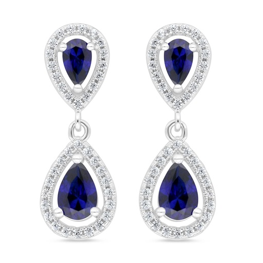 [EAR01SAP00WCZC995] Sterling Silver 925 Earring Rhodium Plated Embedded With Sapphire Corundum And White Zircon