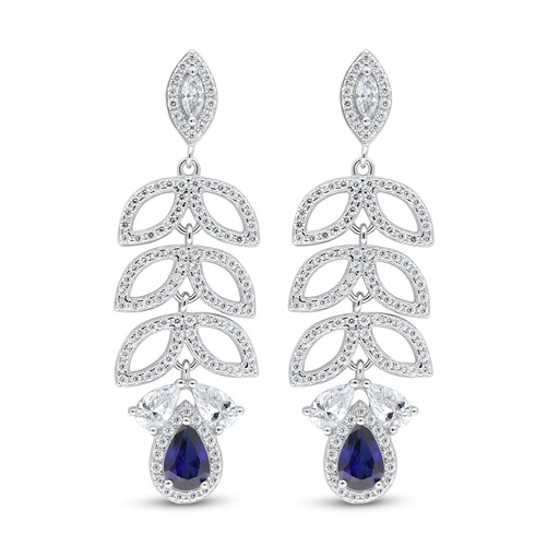 [EAR01SAP00WCZC997] Sterling Silver 925 Earring Rhodium Plated Embedded With Sapphire Corundum And White Zircon