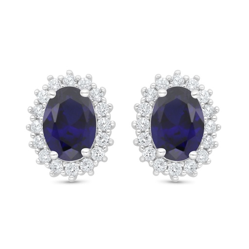 [EAR01SAP00WCZC999] Sterling Silver 925 Earring Rhodium Plated Embedded With Sapphire Corundum And White Zircon