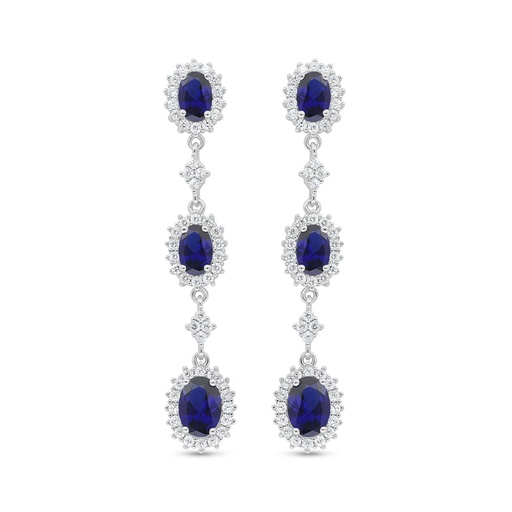 [EAR01SAP00WCZD001] Sterling Silver 925 Earring Rhodium Plated Embedded With Sapphire Corundum And White Zircon