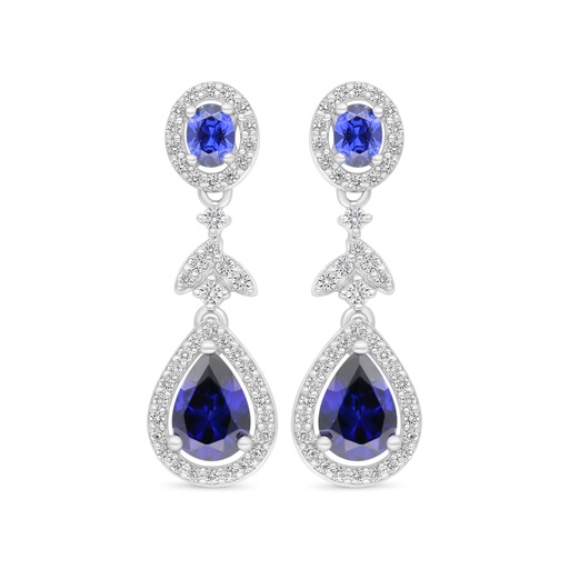 [EAR01SAP00WCZD002] Sterling Silver 925 Earring Rhodium Plated Embedded With Sapphire Corundum And White Zircon