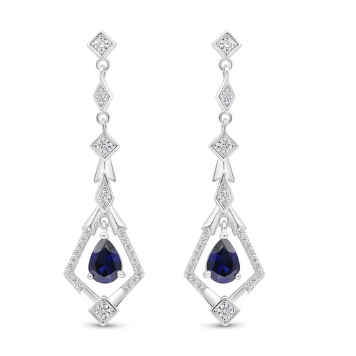 [EAR01SAP00WCZD016] Sterling Silver 925 Earring Rhodium Plated Embedded With Sapphire Corundum And White Zircon