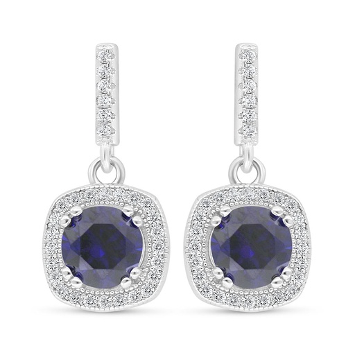 [EAR01SAP00WCZD023] Sterling Silver 925 Earring Rhodium Plated Embedded With Sapphire Corundum And White Zircon