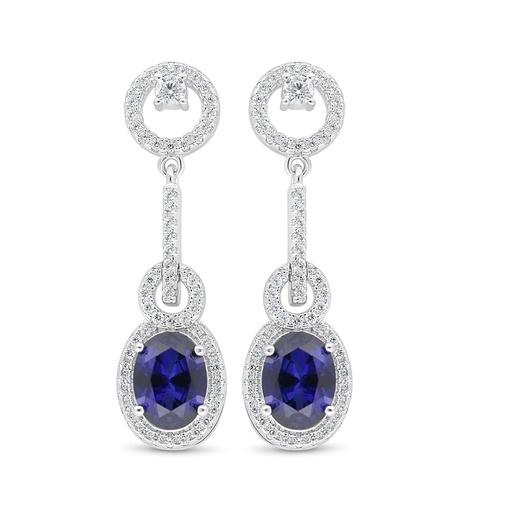[EAR01SAP00WCZD036] Sterling Silver 925 Earring Rhodium Plated Embedded With Sapphire Corundum And White Zircon