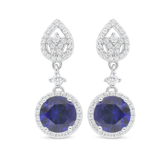 [EAR01SAP00WCZD037] Sterling Silver 925 Earring Rhodium Plated Embedded With Sapphire Corundum And White Zircon