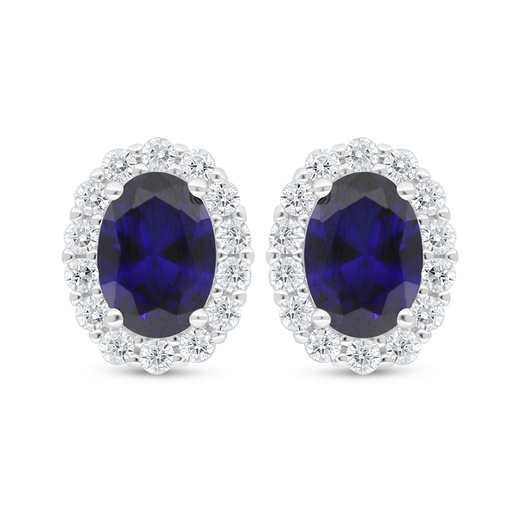 [EAR01SAP00WCZD038] Sterling Silver 925 Earring Rhodium Plated Embedded With Sapphire Corundum And White Zircon