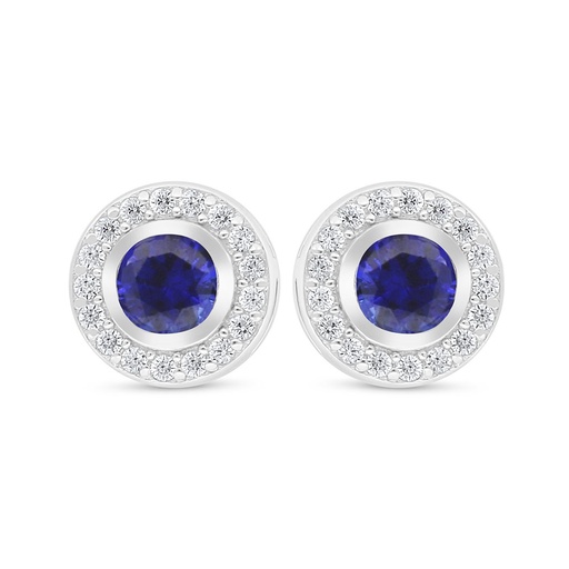 [EAR01SAP00WCZD039] Sterling Silver 925 Earring Rhodium Plated Embedded With Sapphire Corundum And White Zircon