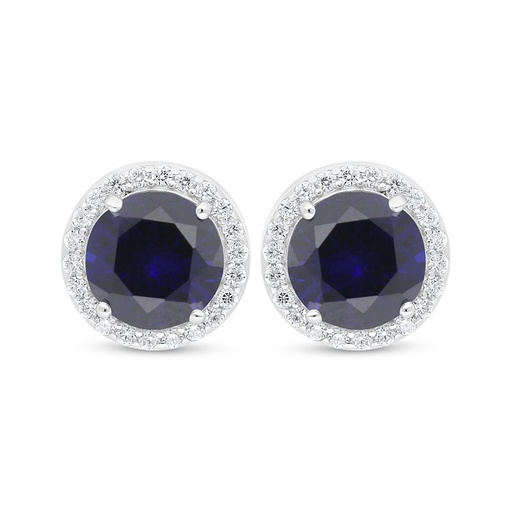 [EAR01SAP00WCZD040] Sterling Silver 925 Earring Rhodium Plated Embedded With Sapphire Corundum And White Zircon