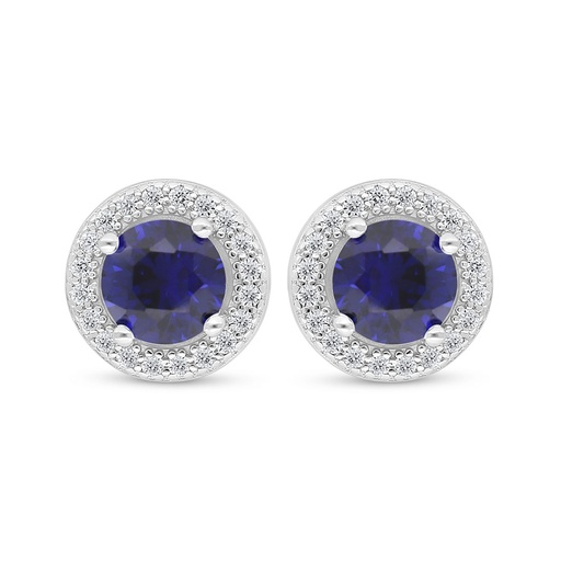 [EAR01SAP00WCZD041] Sterling Silver 925 Earring Rhodium Plated Embedded With Sapphire Corundum And White Zircon