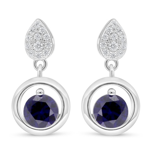 [EAR01SAP00WCZD057] Sterling Silver 925 Earring Rhodium Plated Embedded With Sapphire Corundum And White Zircon