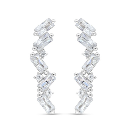 [EAR01WCZ00000D060] Sterling Silver 925 Earring Rhodium Plated Embedded With White Zircon
