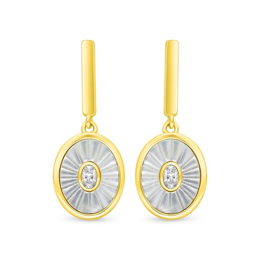 [EAR02MOP00WCZD069] Sterling Silver 925 Earring Golden Plated Embedded With White Shell And White Zircon