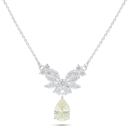 [NCL01CIT00WCZC081] Sterling Silver 925 Necklace Rhodium Plated Embedded With Diamond Color And White Zircon