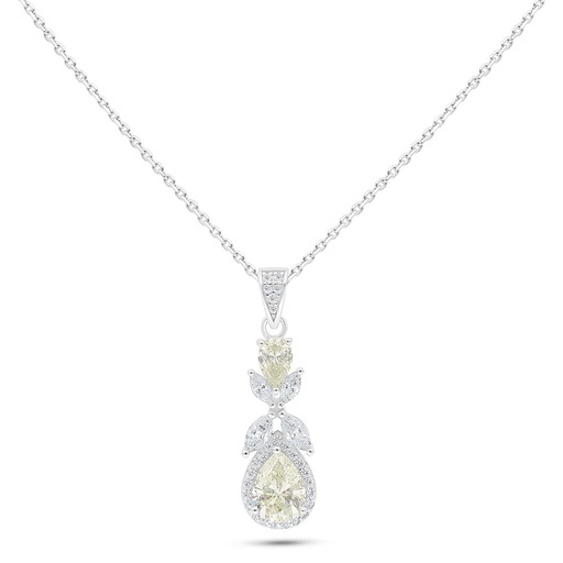 [NCL01CIT00WCZC084] Sterling Silver 925 Necklace Rhodium Plated Embedded With Diamond Color And White Zircon