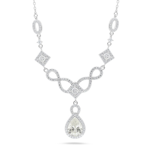 [NCL01CIT00WCZC086] Sterling Silver 925 Necklace Rhodium Plated Embedded With Diamond Color And White Zircon