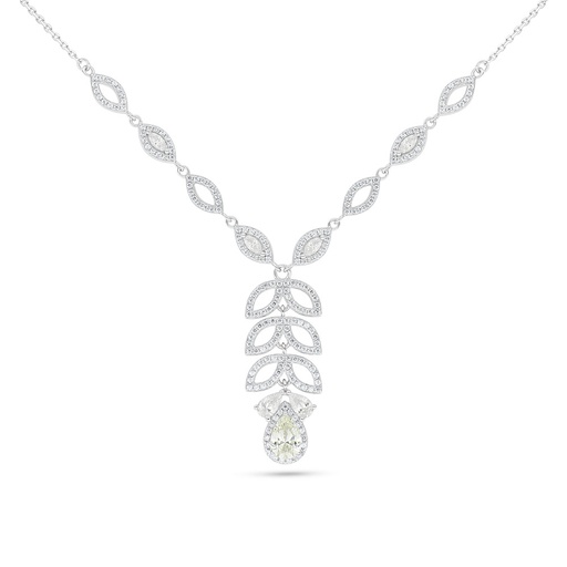 [NCL01CIT00WCZC087] Sterling Silver 925 Necklace Rhodium Plated Embedded With Diamond Color And White Zircon