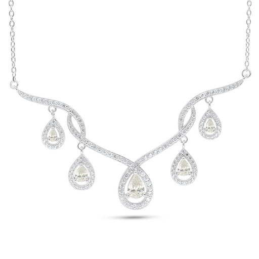 [NCL01CIT00WCZC090] Sterling Silver 925 Necklace Rhodium Plated Embedded With Diamond Color And White Zircon