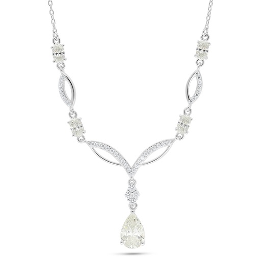 [NCL01CIT00WCZC091] Sterling Silver 925 Necklace Rhodium Plated Embedded With Diamond Color And White Zircon
