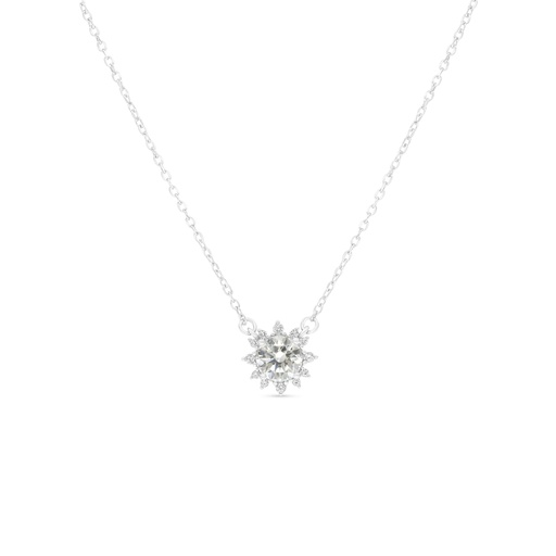 [NCL01CIT00WCZC138] Sterling Silver 925 Necklace Rhodium Plated Embedded With Yellow Diamond And White Zircon