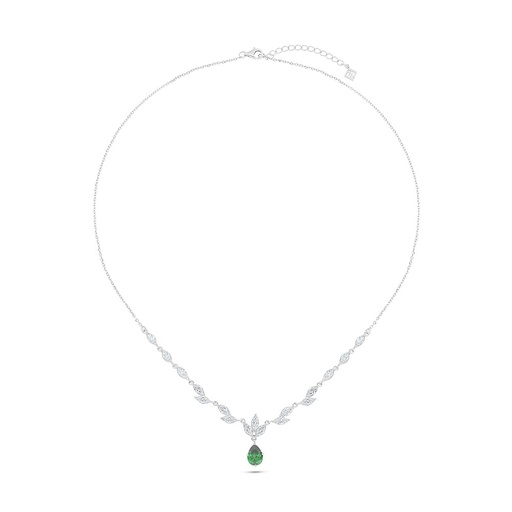 [NCL01EMR00WCZC077] Sterling Silver 925 Necklace Rhodium Plated Embedded With Emerald Zircon And White Zircon