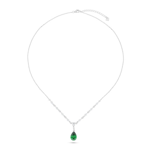 [NCL01EMR00WCZC078] Sterling Silver 925 Necklace Rhodium Plated Embedded With Emerald Zircon And White Zircon