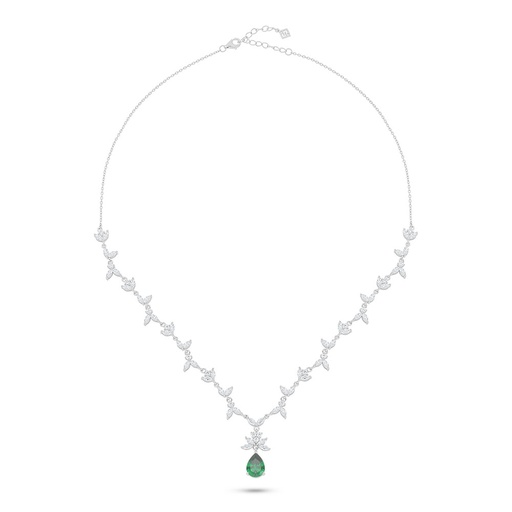 [NCL01EMR00WCZC080] Sterling Silver 925 Necklace Rhodium Plated Embedded With Emerald Zircon And White Zircon