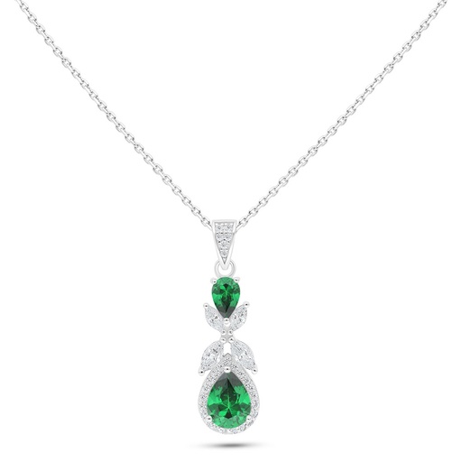 [NCL01EMR00WCZC084] Sterling Silver 925 Necklace Rhodium Plated Embedded With Emerald Zircon And White Zircon