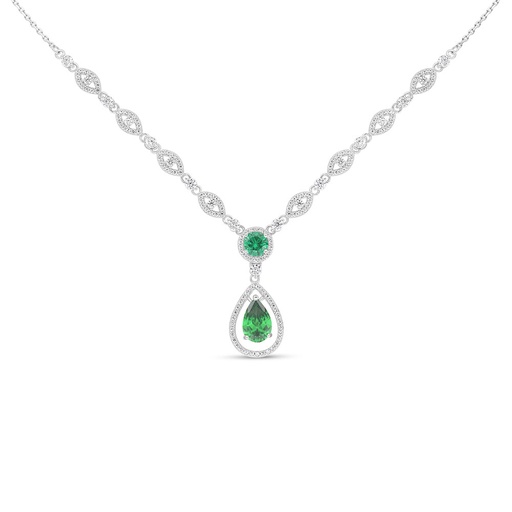 [NCL01EMR00WCZC085] Sterling Silver 925 Necklace Rhodium Plated Embedded With Emerald Zircon And White Zircon