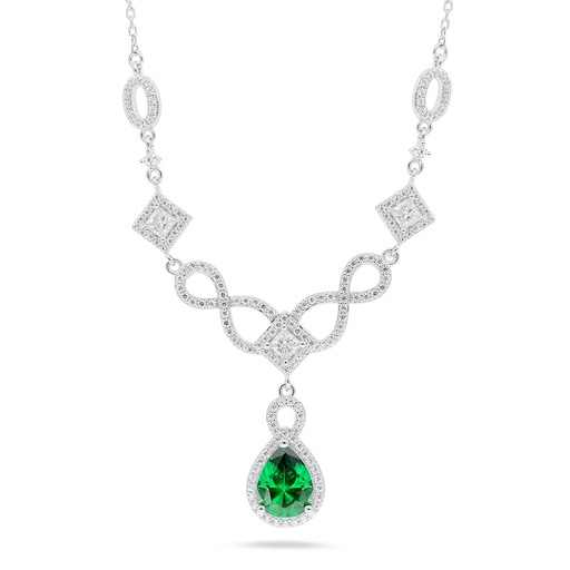 [NCL01EMR00WCZC086] Sterling Silver 925 Necklace Rhodium Plated Embedded With Emerald Zircon And White Zircon