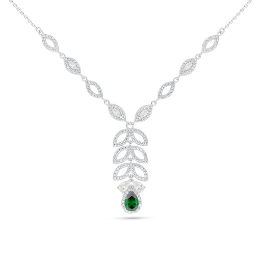 [NCL01EMR00WCZC087] Sterling Silver 925 Necklace Rhodium Plated Embedded With Emerald Zircon And White Zircon