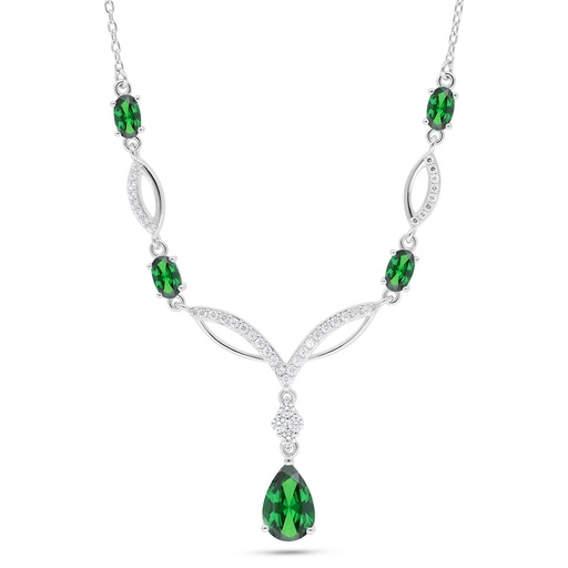 [NCL01EMR00WCZC091] Sterling Silver 925 Necklace Rhodium Plated Embedded With Emerald Zircon And White Zircon