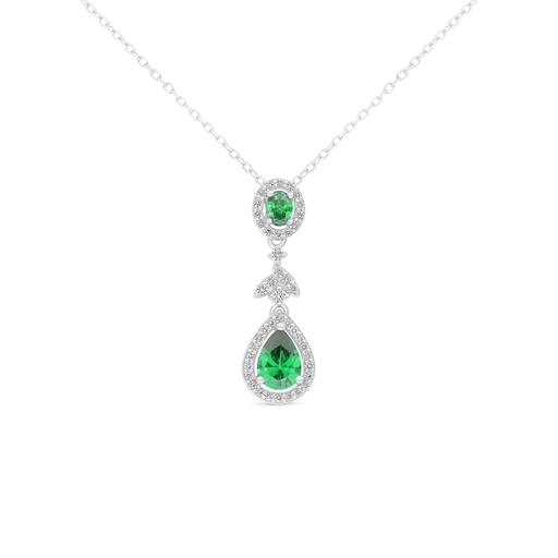 [NCL01EMR00WCZC094] Sterling Silver 925 Necklace Rhodium Plated Embedded With Emerald Zircon And White Zircon
