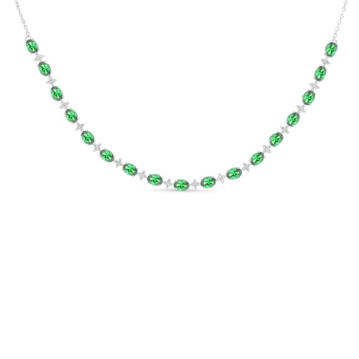 [NCL01EMR00WCZC096] Sterling Silver 925 Necklace Rhodium Plated Embedded With Emerald Zircon And White Zircon