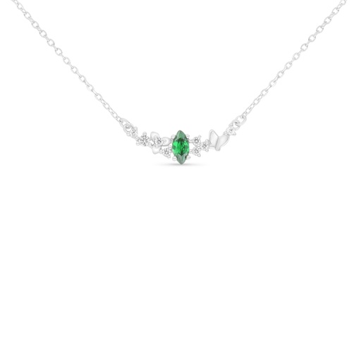 [NCL01EMR00WCZC099] Sterling Silver 925 Necklace Rhodium Plated Embedded With Emerald Zircon And White Zircon