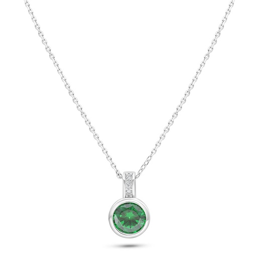 [NCL01EMR00WCZC130] Sterling Silver 925 Necklace Rhodium Plated Embedded With Emerald Zircon And White Zircon