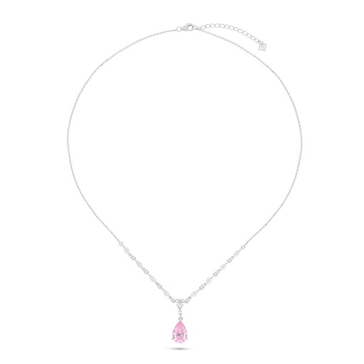 [NCL01PIK00WCZC078] Sterling Silver 925 Necklace Rhodium Plated Embedded With Pink Zircon And White Zircon