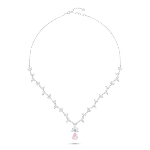 [NCL01PIK00WCZC080] Sterling Silver 925 Necklace Rhodium Plated Embedded With Pink Zircon And White Zircon