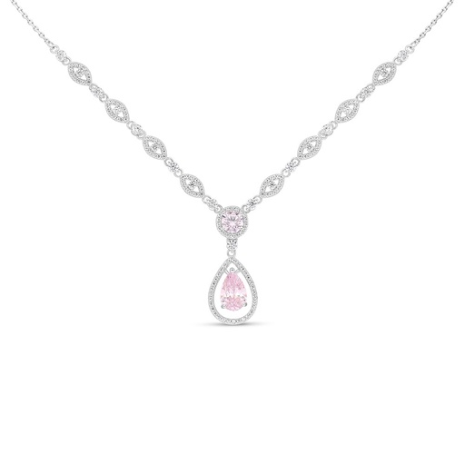 [NCL01PIK00WCZC085] Sterling Silver 925 Necklace Rhodium Plated Embedded With Pink Zircon And White Zircon
