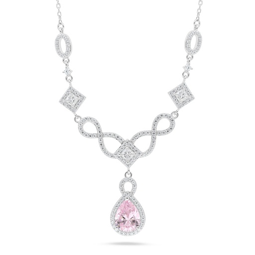 [NCL01PIK00WCZC086] Sterling Silver 925 Necklace Rhodium Plated Embedded With Pink Zircon And White Zircon